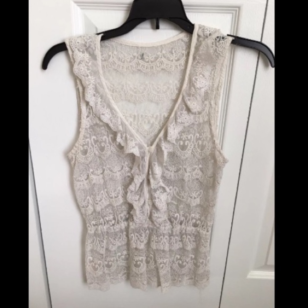 Forever 21 Women's Ivory Lace Poplin Blouse, Small